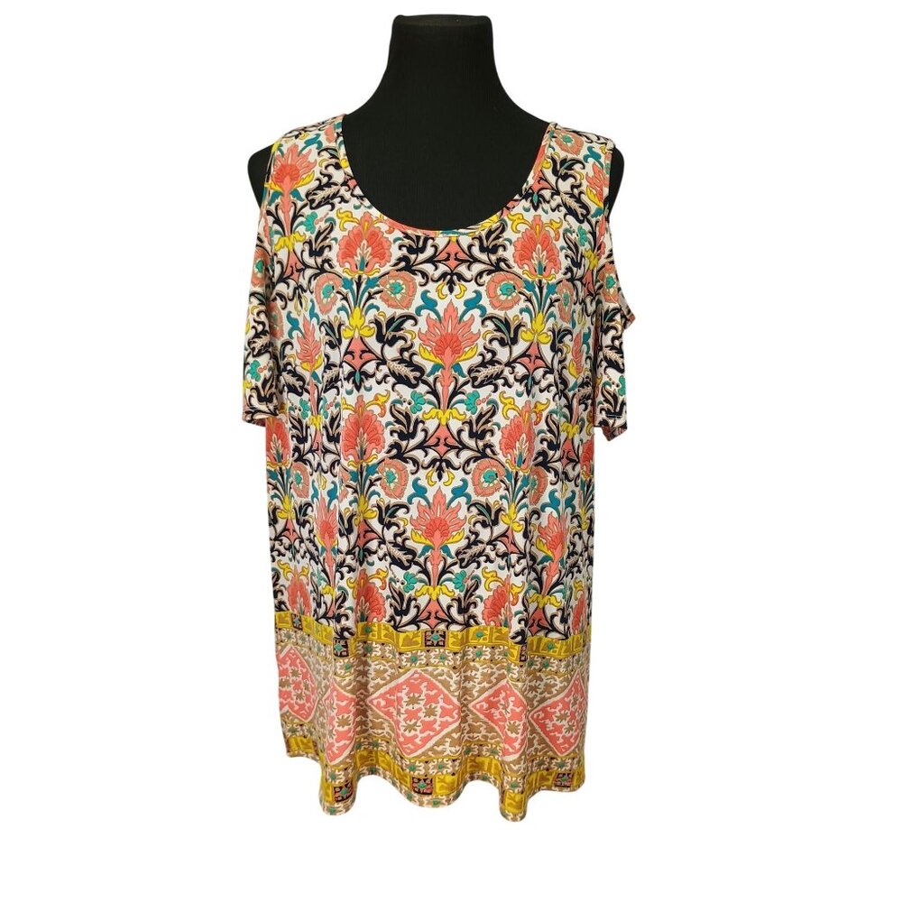Tacera Womens Bohemian Floral Cold Shoulder Top Blouse XL